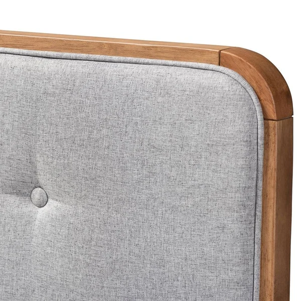 Baxton Studio Palina Mid-Century Modern Light Grey Fabric Upholstered and Walnut Brown Finished Wood Twin Size Headboard