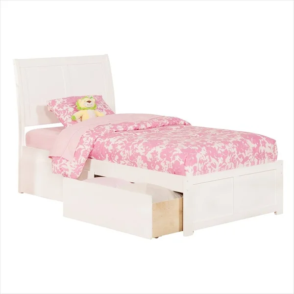 Atlantic Portland Twin Bed Flat Panel Footboard 2 Urban Bed Drawers White