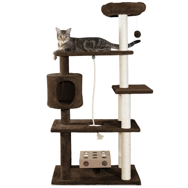 Cat Furniture Deluxe Playground with Cat-IQ and Rope - Brown