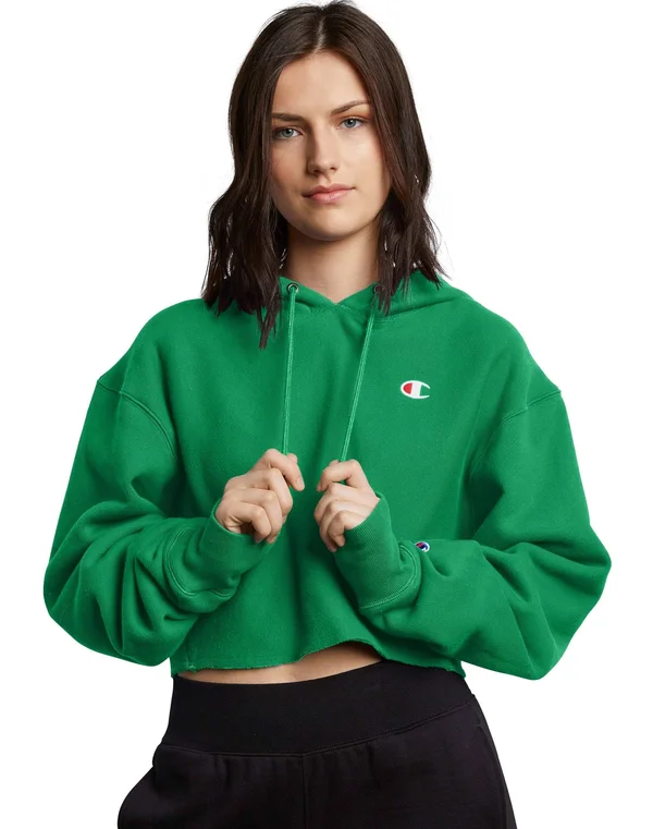 Champion REVERSE Weave Cropped Cut Off Hoodie - Green Field