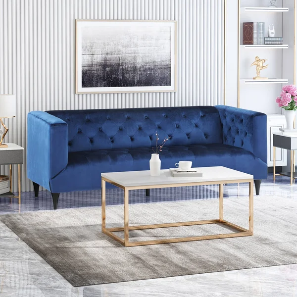 Alura Velvet Upholstered Tufted 3 Seater Sofa Midnight Blue