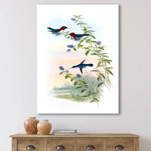 Designart 'Vintage Hummingbird II' Traditional Canvas Wall Art Print - 12 in. Wide x 20 in. High