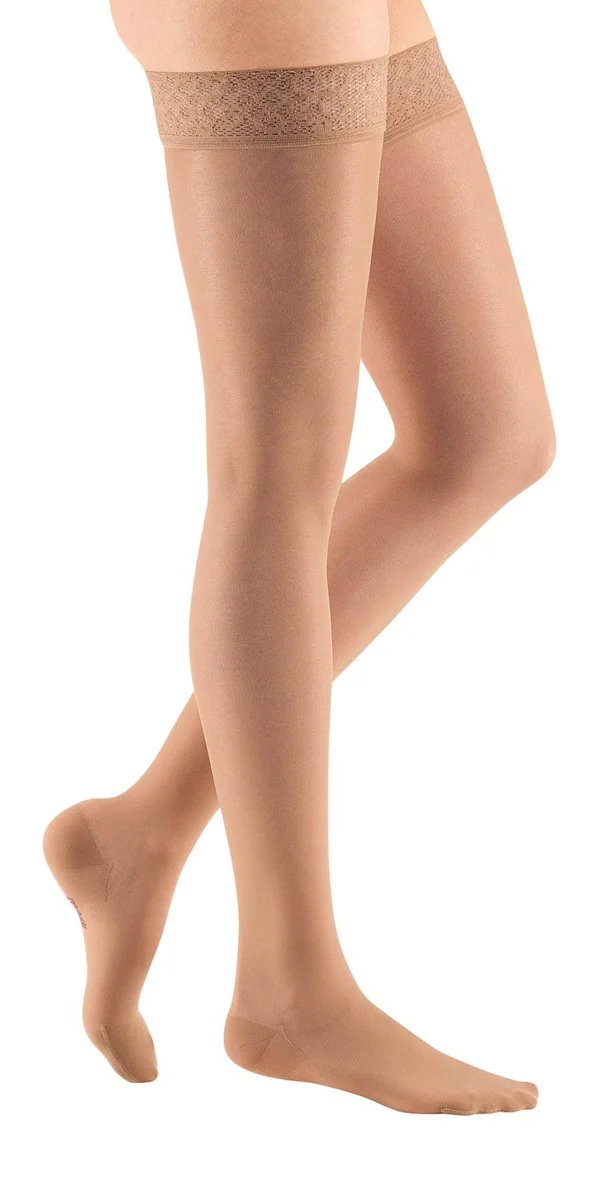 Mediven Sheer & Soft - 20-30 mmHg, Thigh High w/ Lace Top-Band, Closed Toe Toffee, IV