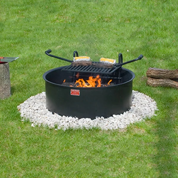 Pilot Rock 24 inch Steel Ground Fire Pit Ring and Cooking Grate, Black