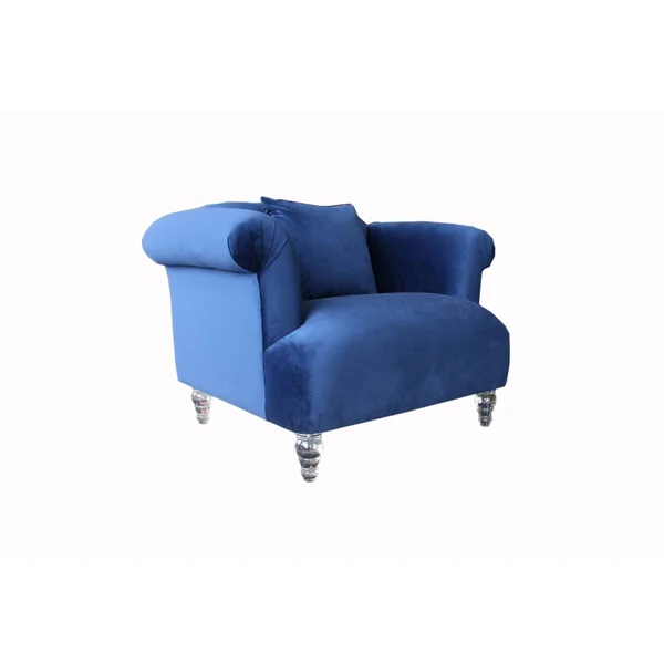 Armen Living Elegance Contemporary Chair in Blue Velvet with Acrylic Legs