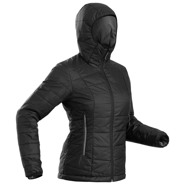 Forclaz Women's Trek 100 - Light Backpacking Padded Down Jacket with Hoodie in Grey Blue, Size Xs