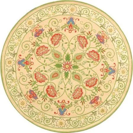 August Grove Kinchen Hand-Hooked Wool Beige/Green Area Rug, Size: Round 8&