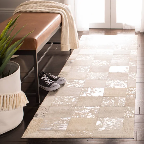 Safavieh Studio Leather Stl214A 3&0x22 x 5&0x22 Ivory, Silver Area Rug