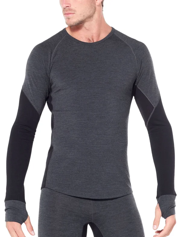 Icebreaker Men's 260 Zone Long Sleeve Crewe Shirt, Jet Heather/Black, Size L by Campman