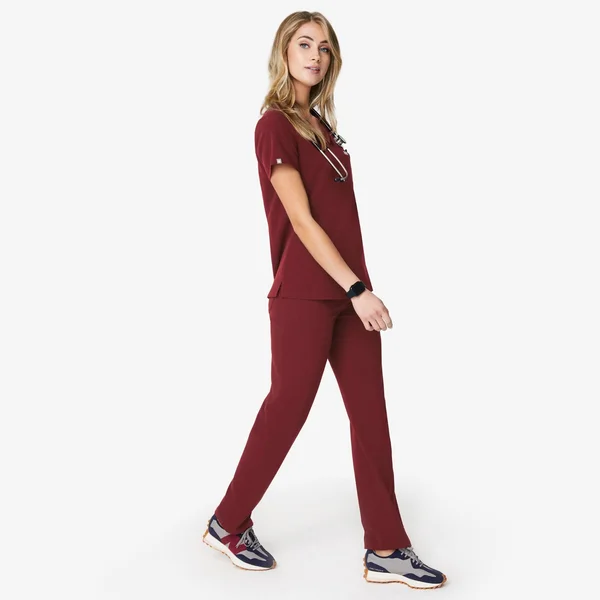Figs Womens Burgundy Catarina - One-Pocket Scrub Top