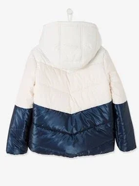 Hooded Colourblock Jacket, Polar Fleece lining, for Girls Blue