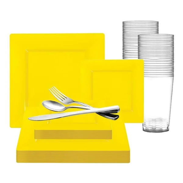 60 Settings - Yellow Square Plastic Wedding Value Set