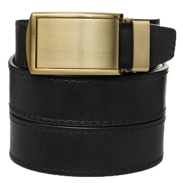 SlideBelts Black Top Grain Leather Brushed Gold Buckle Ratchet Belt, Size: Small