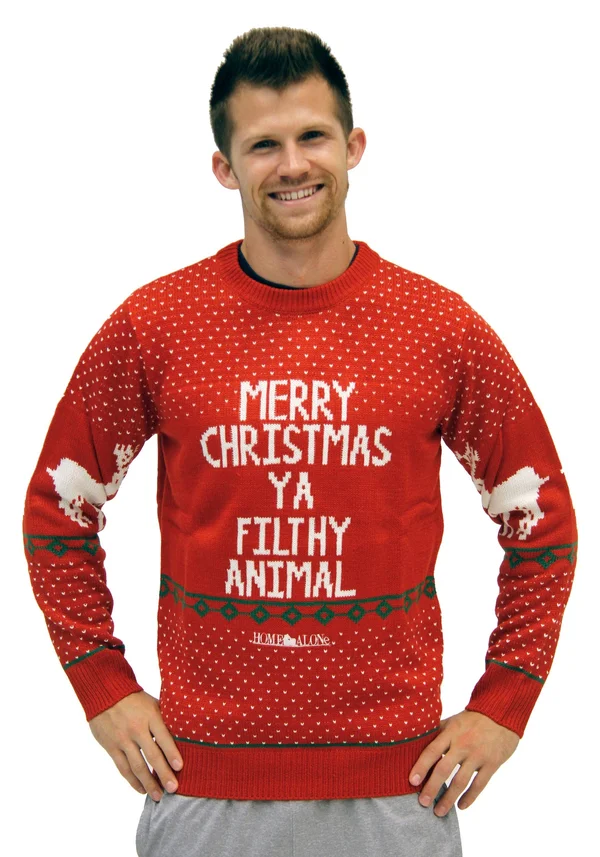 Ugly Christmas Sweater Merry Christmas Ya Filthy Animal - 3X, Red