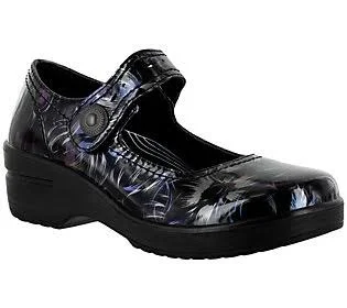 Easy Works by Easy Street Slip-Resistant Mary Janes - Letsee - Size 8 Wide, Black/Silver