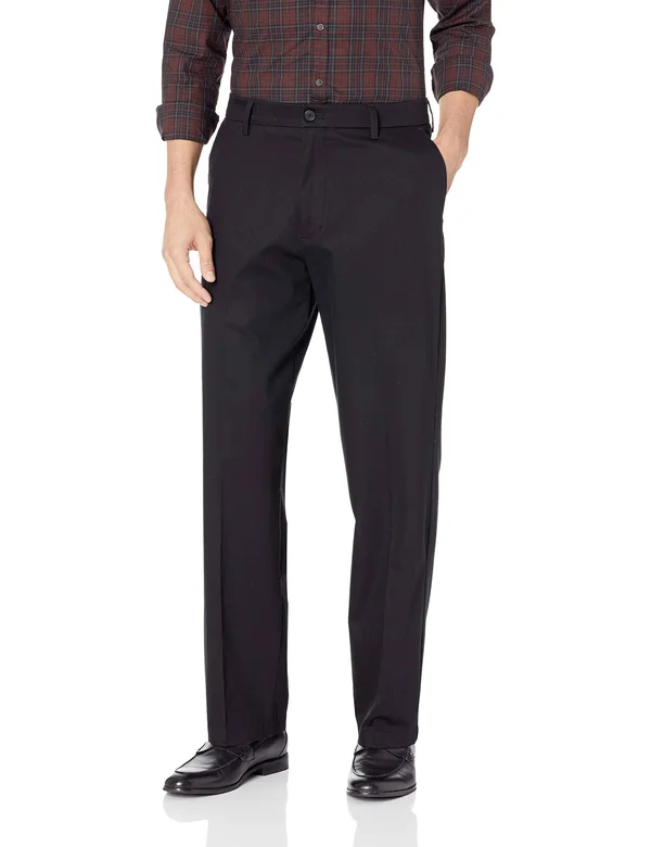 Dockers Men's Relaxed Fit Signature Khaki Lux Cotton Stretch Pants D4, 42 32, Black