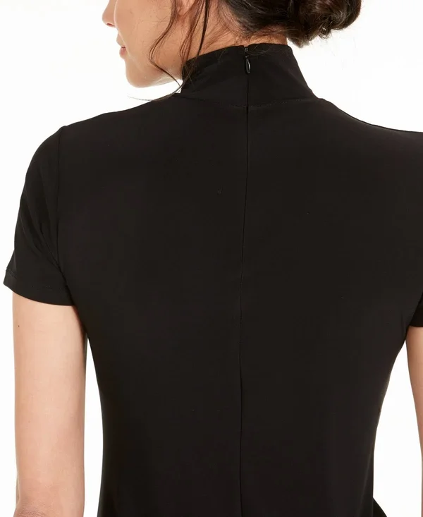Anne Klein Women's Short Sleeve Mock Neck Top - Anne Black - XL