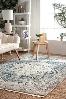 nuLOOM Vintage Harriet Medallion Fringe Rug KHTR15A Dark Blue Rug 5& x 7&