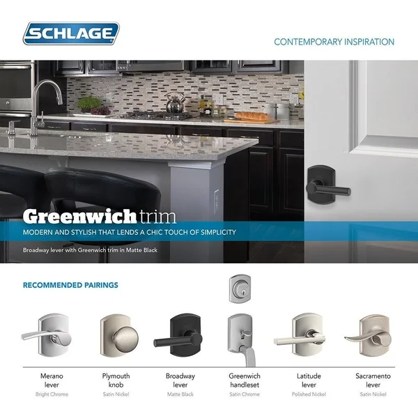 Schlage F59-LAT-GRW Latitude Single Cylinder Interior Pack with - Matte Black