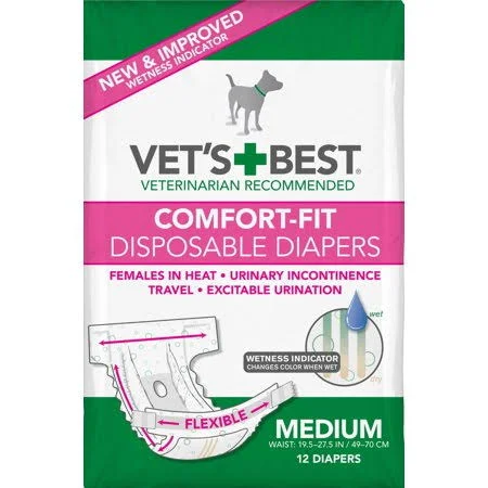 Vet&s Best Diapers for Female Dogs - Comfort-Fit Disposable, Medium, 12 Count, 6 Pack