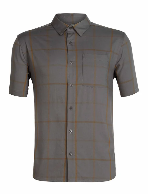 Icebreaker Compass Short-Sleeve Shirt - Men's Timberwolf/Tobacco/Plaid - XL