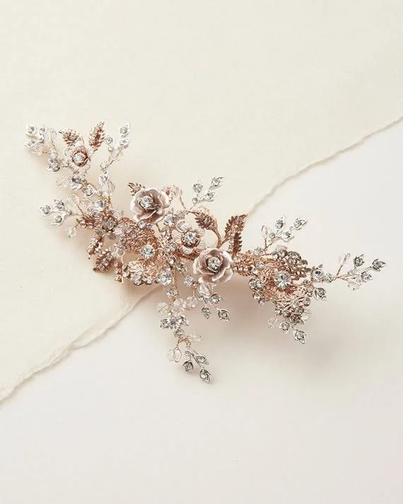 DarethColburnDesigns Crystal Bridal Hair Clip - Floral Wedding Hair Piece, Bridal Headpiece, Rose Gold Hair Comb, Flower Crystal