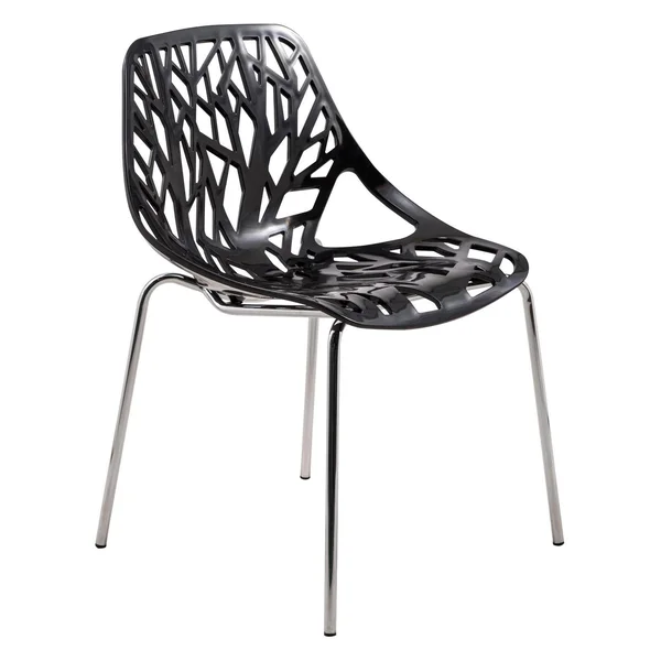 LeisureMod Modern Asbury Dining Chair with Chromed Legs - Black, Set of 2