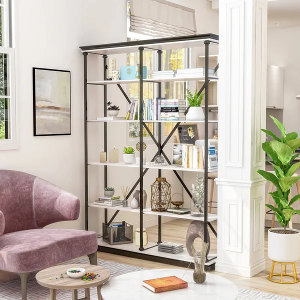 Furniture of America Marcin Transitional Metal 58x22 5 Layer Bookcase - Dark Oak
