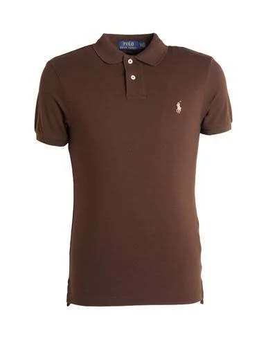 Polo Ralph Lauren Slim Fit Mesh Polo Shirt Man Polo Shirt Dark Brown Size M Cotton