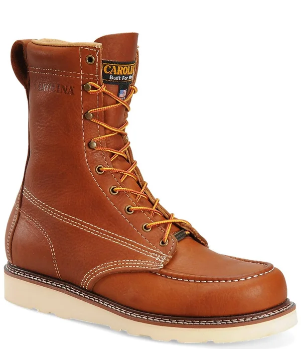Carolina Men's 8 inch Domestic Moc Toe Wedge Work Boots, 10 2E, Brown