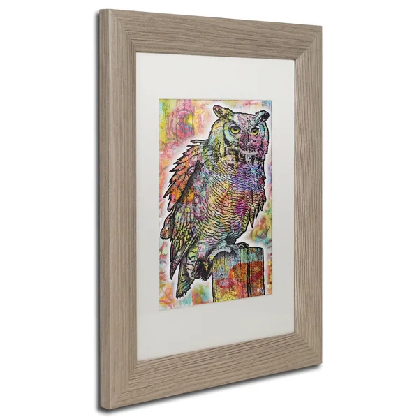 Trademark Fine Art ALI5760-T1114MF Owl Perch by Dean Russo - White Matte, Birch Frame 11x14-Inch