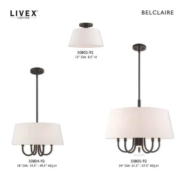Livex Lighting 50804-92 Belclaire 4-Light Pendant Chandelier - English Bronze