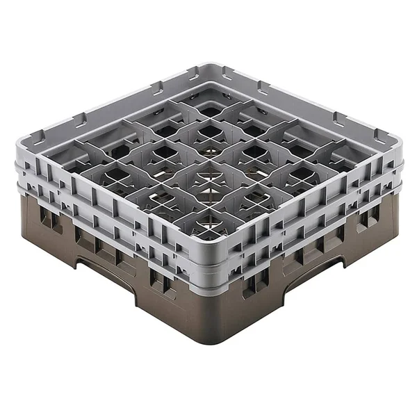 Cambro 16S534167 - 16 Compartment Camrack Full Size Glass Rack w/ 2 Extenders, Brown