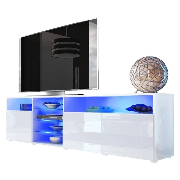 Roma 79 inch Wide Glossy TV Stand with 16 Color LEDs Black wavyblack