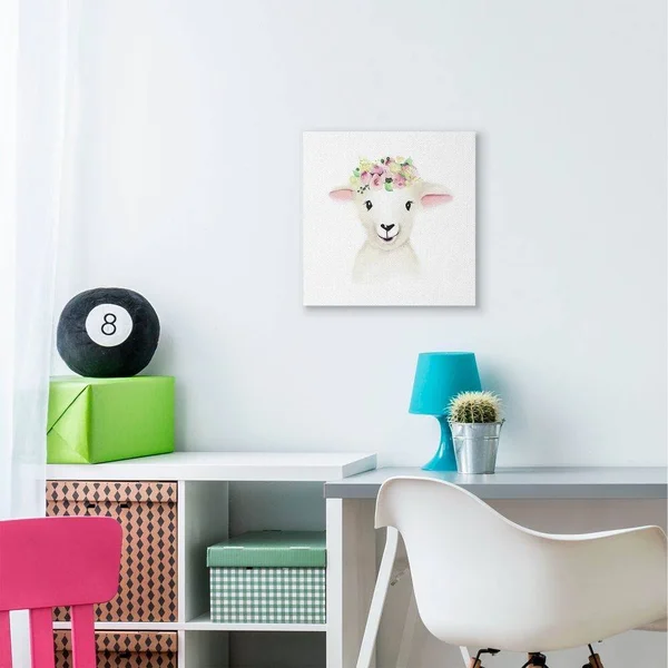 The Kids Room by Stupell 30 in. x 30 in. Cute Cartoon Baby Lamb Sheep Flower Crown Farm Painting by Studio Q Canvas Wall Art, Mu