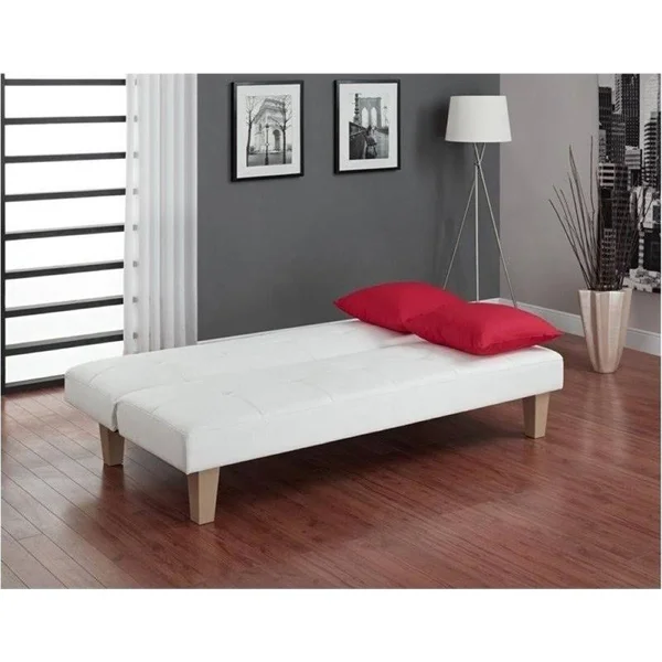 Bowery Hill Faux Leather Convertible Sofa in White - BH-493938