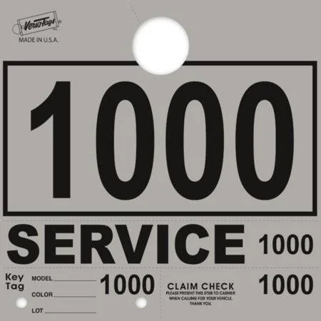 Gray Service Department Hang Tags Window Tag 1000 per Box, 1000-1999