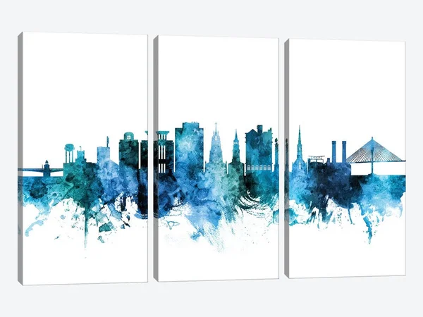 Michael Tompsett Large 3-Piece Canvas Print - Charleston, South Carolina Skyline ( places > North America > United State