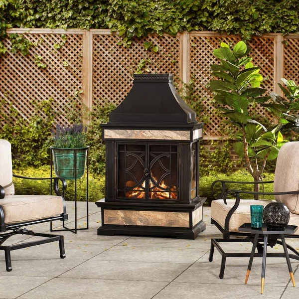 Sunjoy Curtis 56.69 in. Wood Burning Outdoor Fireplace with Black Highlights