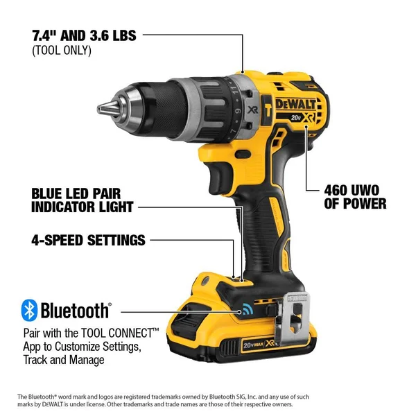 DeWalt DCD797D2 20V Max XR Tool Connect Compact Hammer Drill Kit