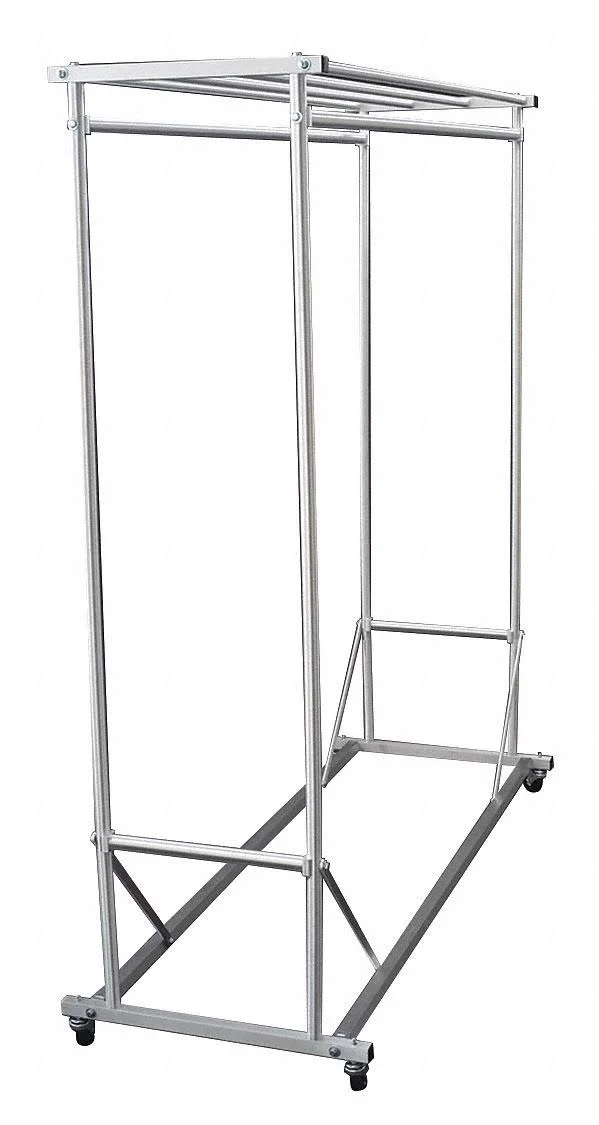 Double-Sided Mobile Coat Rack, Satin Aluminum, Glaro, 135-5sa, Silver