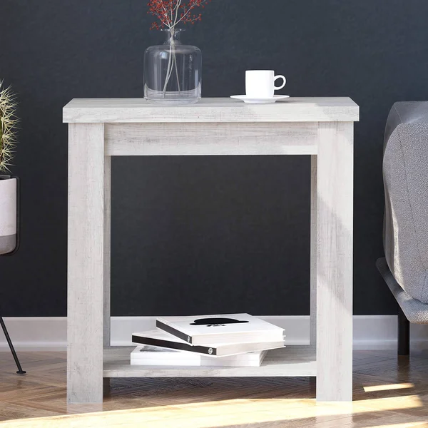 Pulaski Transitional Wood End Table Rustic White Weathered Oak