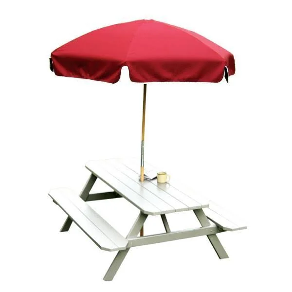 Yellow Pine Picnic Table with Attached Benches 5ft - Tractor Red Paint, Without Umbrella Hole