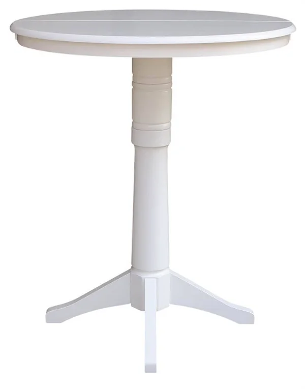 International Concepts 36x22 Round Top Pedestal Table with 12x22 Leaf - Dining Counter or Bar Height