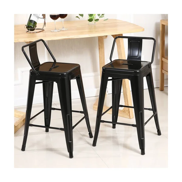 BELLEZE Asher 30x22 Bar Stools Low Back (Set of 4) Gunmetal - #aeaeae