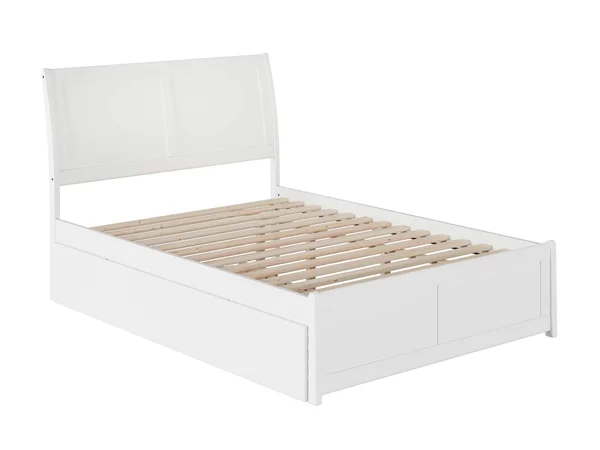 Atlantic Furniture Portland White Full Platform Bed with Matching Foot Board and Twin Urban Trundle