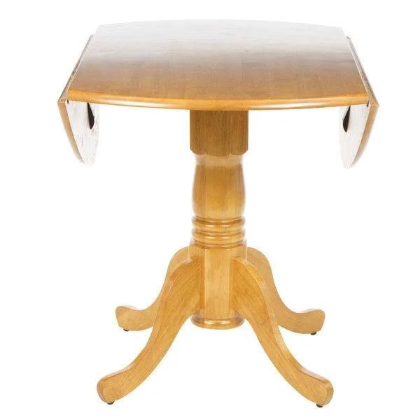Round 42-Inch Drop-Leaf Dining Table in Oak Wood Finish