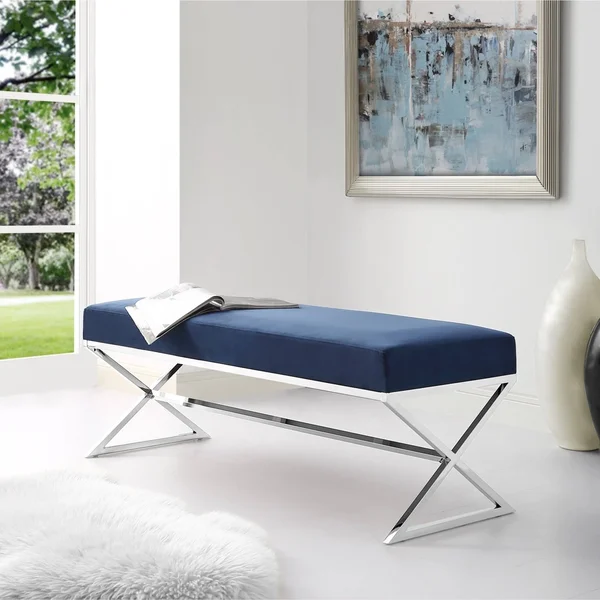 Inspired Home della Entryway Velvet Bench with Gold or Chrome X-Legs - Size: Black/ Gold
