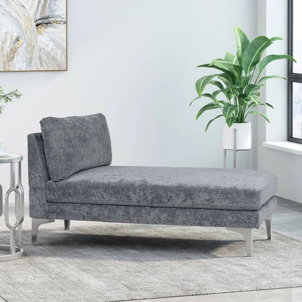 Makenleigh Contemporary Fabric Chaise Lounge Gray/Silver