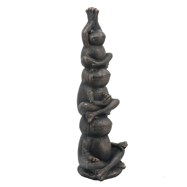 24 Inches Resin Stacked Meditating 3 Frog Accent Decor - Bronze